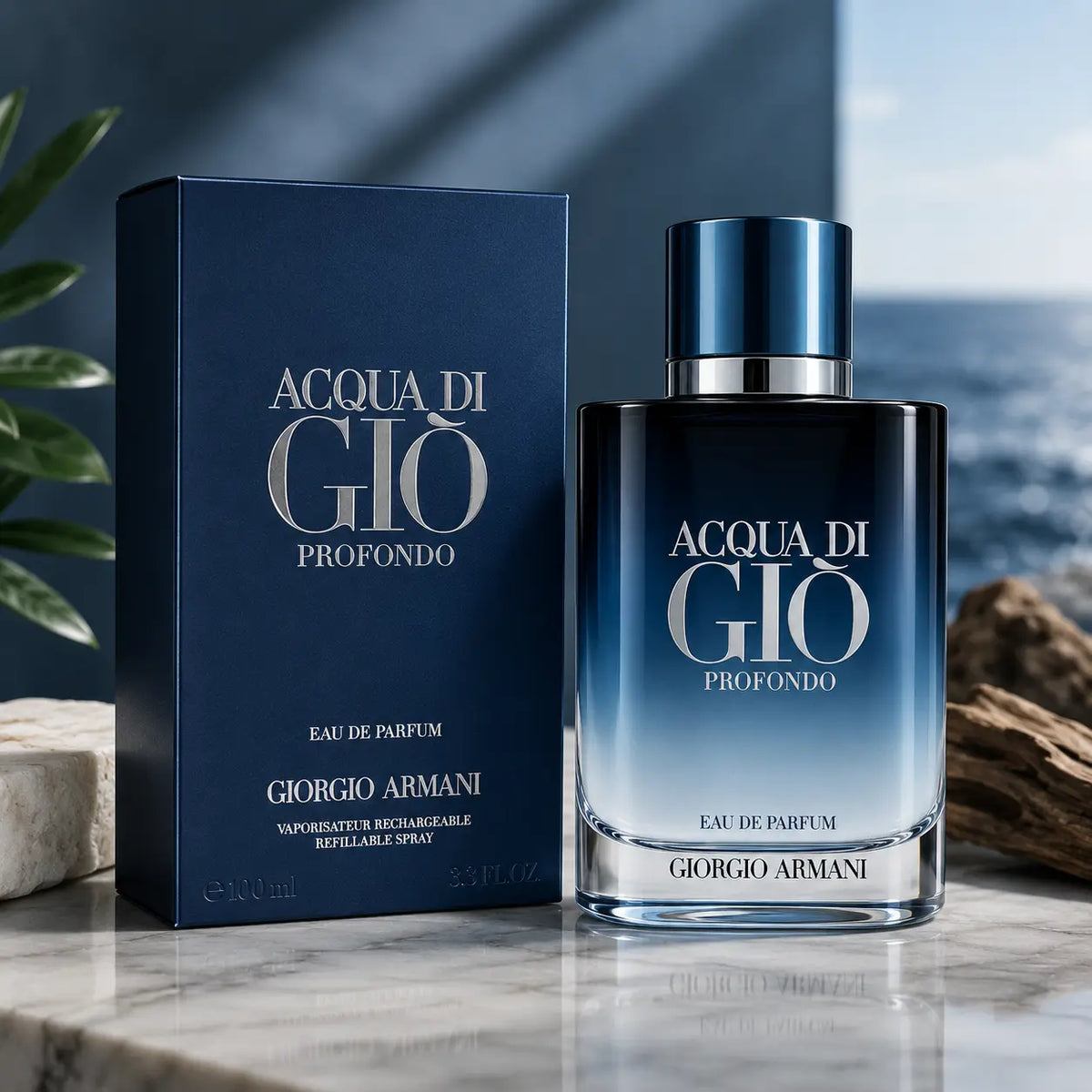Acqua di Giò Profondo Eau de Parfum Giorgio Armani blue perfume bottle and box