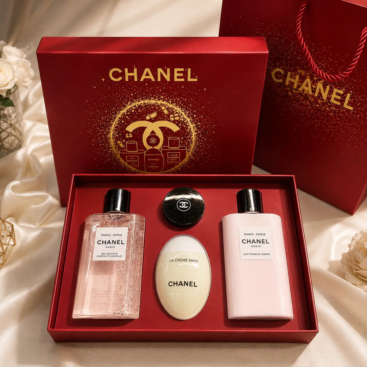 Chanel Paris-Paris 4-piece beauty gift set with shower gel body lotion hand cream and lip care