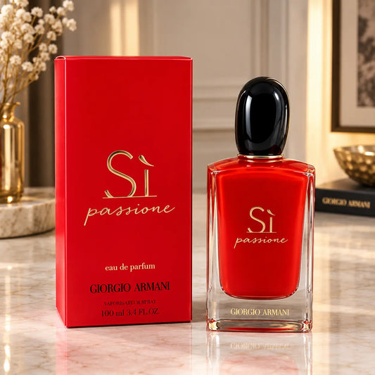 Giorgio Armani Sì Passione Eau de Parfum 100ml red perfume bottle and box