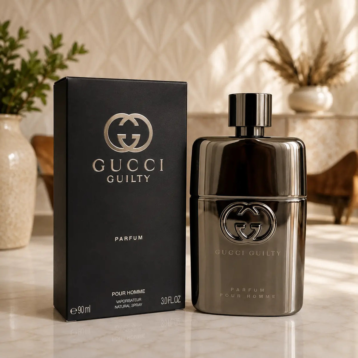 Gucci Guilty Parfum Pour Homme 90ml dark anthracite perfume bottle and box