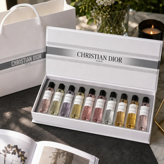 Christian Dior fragrance discovery set with ten miniature perfumes