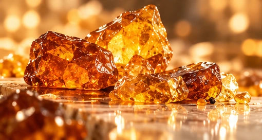Golden amber resin in warm light