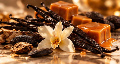 Vanilla flowers, caramel and tonka ingredients