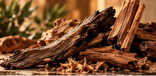 Warm cedarwood, sandalwood and oud textures